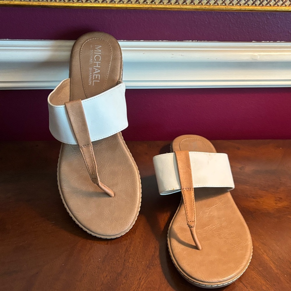 Michael Shannon White and Tan Sandals